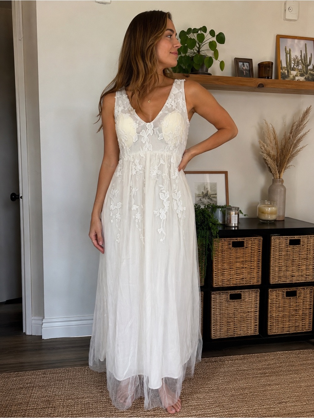 Ivory Lace V-Neck Maxi Dress